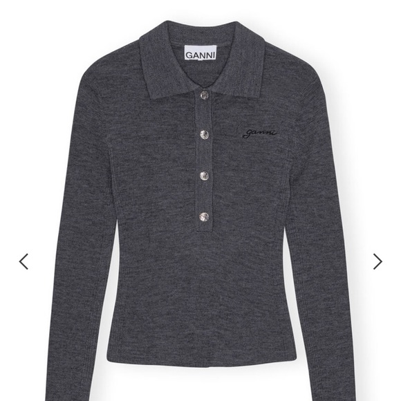 Ganni Grey Merino Ribbed Polo XS - Picture 1 of 2